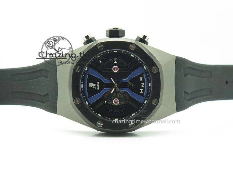 Tourbillon Concept GMT SS Black Blue Dial On Black Rubber Strap Japan Quartz