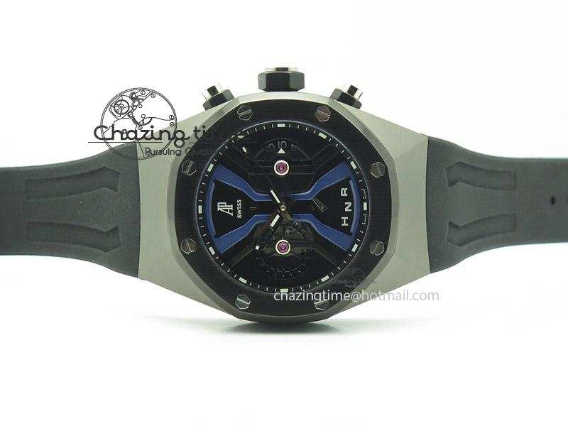 Tourbillon Concept GMT SS Black Blue Dial On Black Rubber Strap Japan Quartz