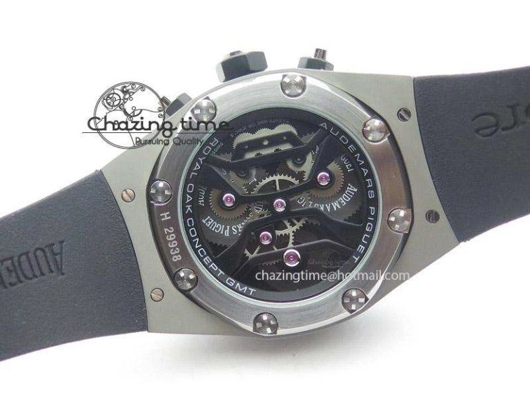 Tourbillon Concept GMT SS Black Blue Dial On Black Rubber Strap Japan Quartz