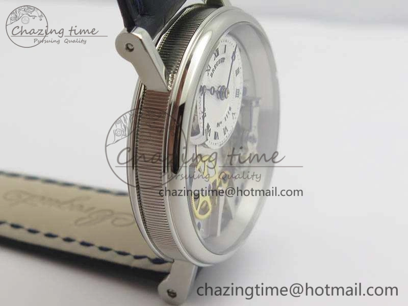 Tradition 7057BB 11 9W6 SS Real PR SF 1:1 Best Edition Skeleton Dial On Blue Leather Strap A507