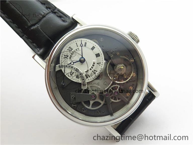 Tradition 7097BB G1 9WU SS Real PR SF 1:1 Best Edition Silver Skeleton Dial on Black Leather Strap A505
