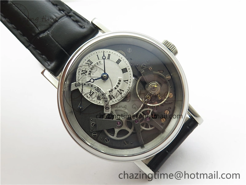Tradition 7097BB G1 9WU SS Real PR SF 1:1 Best Edition Silver Skeleton Dial on Black Leather Strap A505