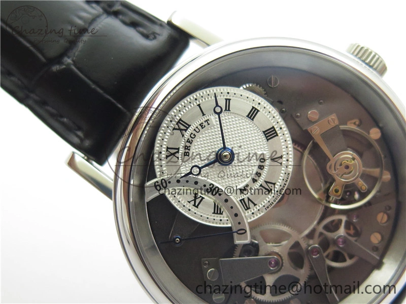 Tradition 7097BB G1 9WU SS Real PR SF 1:1 Best Edition Silver Skeleton Dial on Black Leather Strap A505