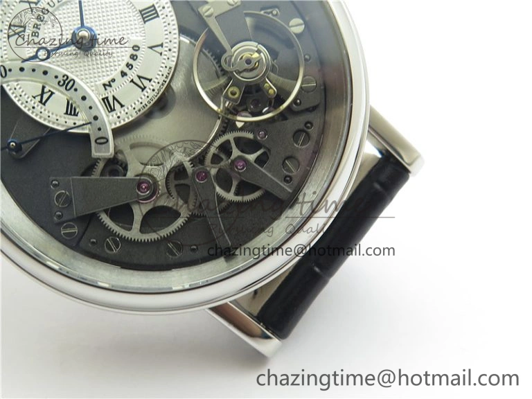 Tradition 7097BB G1 9WU SS Real PR SF 1:1 Best Edition Silver Skeleton Dial on Black Leather Strap A505