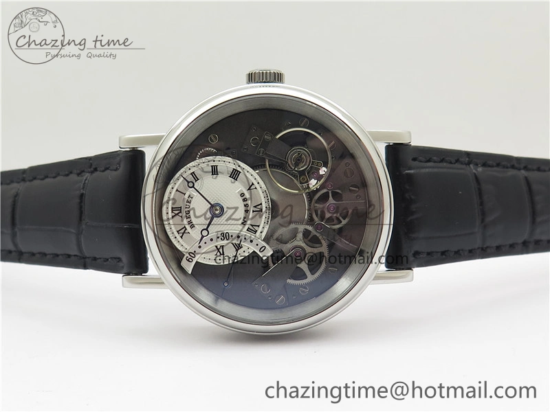 Tradition 7097BB G1 9WU SS Real PR SF 1:1 Best Edition Silver Skeleton Dial on Black Leather Strap A505