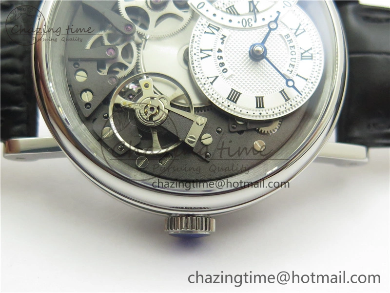 Tradition 7097BB G1 9WU SS Real PR SF 1:1 Best Edition Silver Skeleton Dial on Black Leather Strap A505