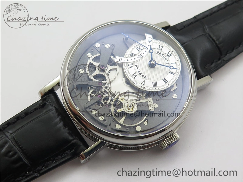 Tradition 7097BB G1 9WU SS Real PR SF 1:1 Best Edition Silver Skeleton Dial on Black Leather Strap A505