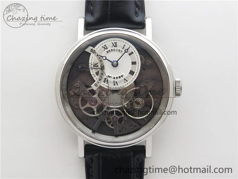 Tradition 7097BB G1 9WU SS Real PR SF 1:1 Best Edition Silver Skeleton Dial on Black Leather Strap A505