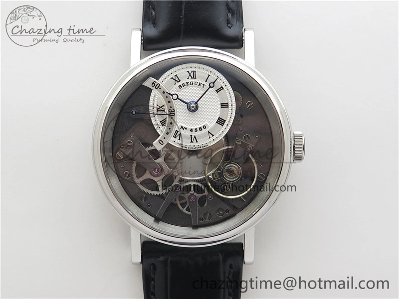 Tradition 7097BB G1 9WU SS Real PR SF 1:1 Best Edition Silver Skeleton Dial on Black Leather Strap A505
