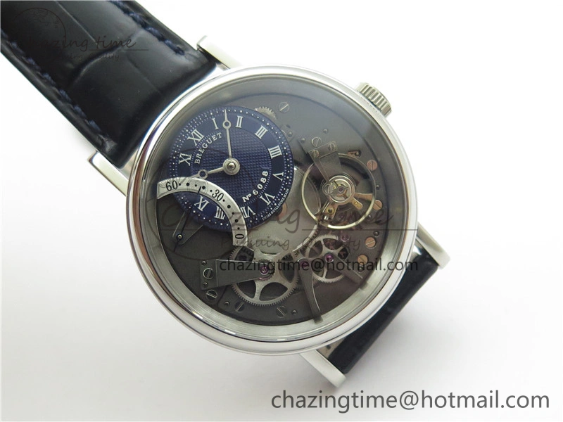 Tradition 7097BB GY 9WU SS Real PR SF 1:1 Best Edition Blue Skeleton Dial on Blue Leather Strap A505