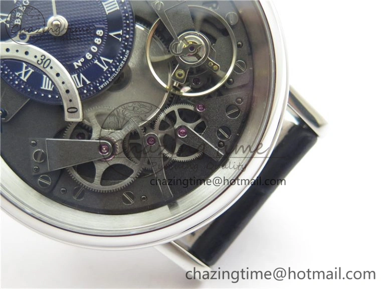 Tradition 7097BB GY 9WU SS Real PR SF 1:1 Best Edition Blue Skeleton Dial on Blue Leather Strap A505