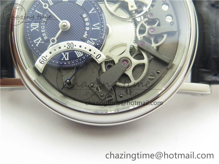 Tradition 7097BB GY 9WU SS Real PR SF 1:1 Best Edition Blue Skeleton Dial on Blue Leather Strap A505