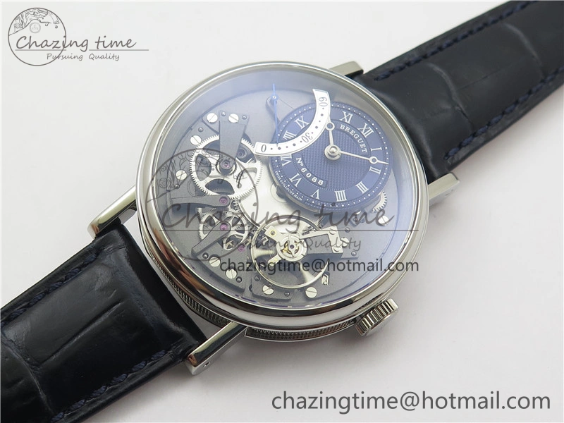 Tradition 7097BB GY 9WU SS Real PR SF 1:1 Best Edition Blue Skeleton Dial on Blue Leather Strap A505