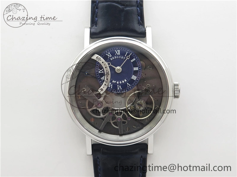 Tradition 7097BB GY 9WU SS Real PR SF 1:1 Best Edition Blue Skeleton Dial on Blue Leather Strap A505