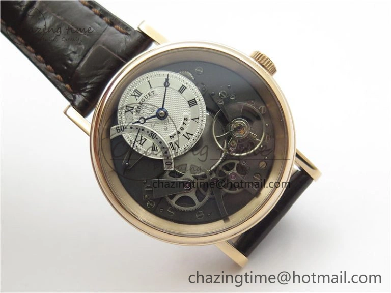 Tradition 7097BR G1 9WU RG Real PR SF 1:1 Best Edition Silver Skeleton Dial on Black Leather Strap A505