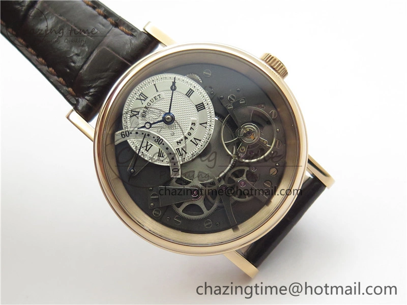Tradition 7097BR G1 9WU RG Real PR SF 1:1 Best Edition Silver Skeleton Dial on Black Leather Strap A505