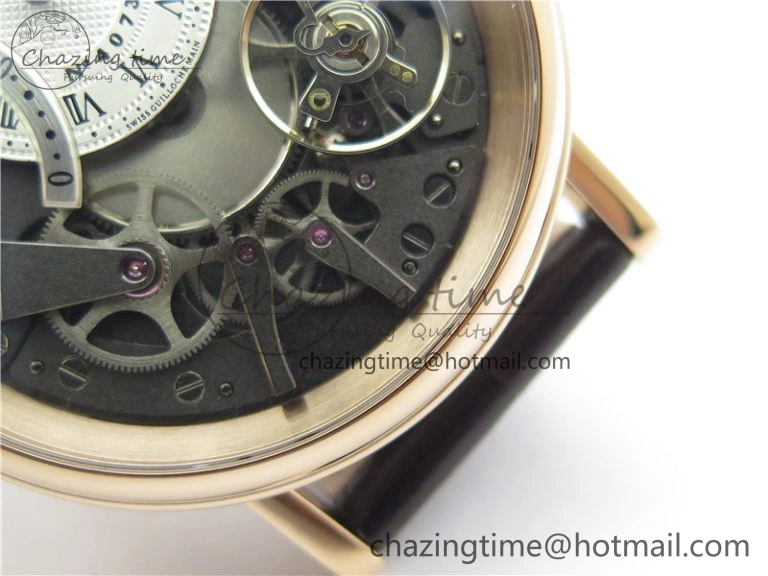 Tradition 7097BR G1 9WU RG Real PR SF 1:1 Best Edition Silver Skeleton Dial on Black Leather Strap A505
