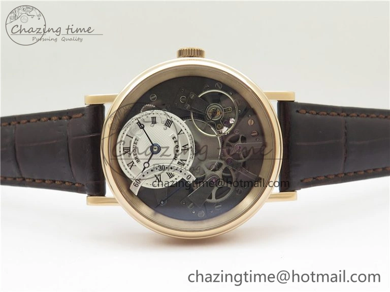 Tradition 7097BR G1 9WU RG Real PR SF 1:1 Best Edition Silver Skeleton Dial on Black Leather Strap A505