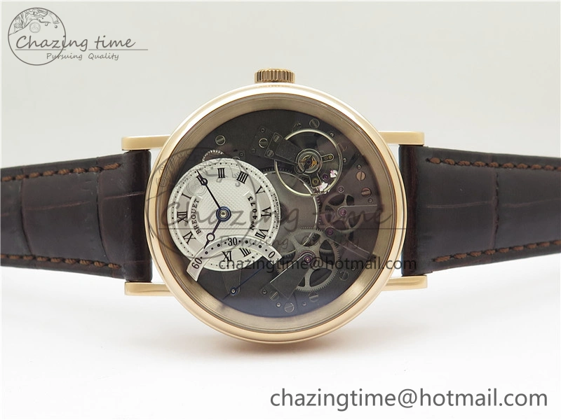 Tradition 7097BR G1 9WU RG Real PR SF 1:1 Best Edition Silver Skeleton Dial on Black Leather Strap A505