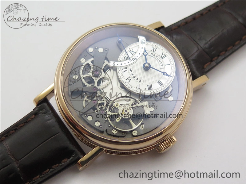 Tradition 7097BR G1 9WU RG Real PR SF 1:1 Best Edition Silver Skeleton Dial on Black Leather Strap A505