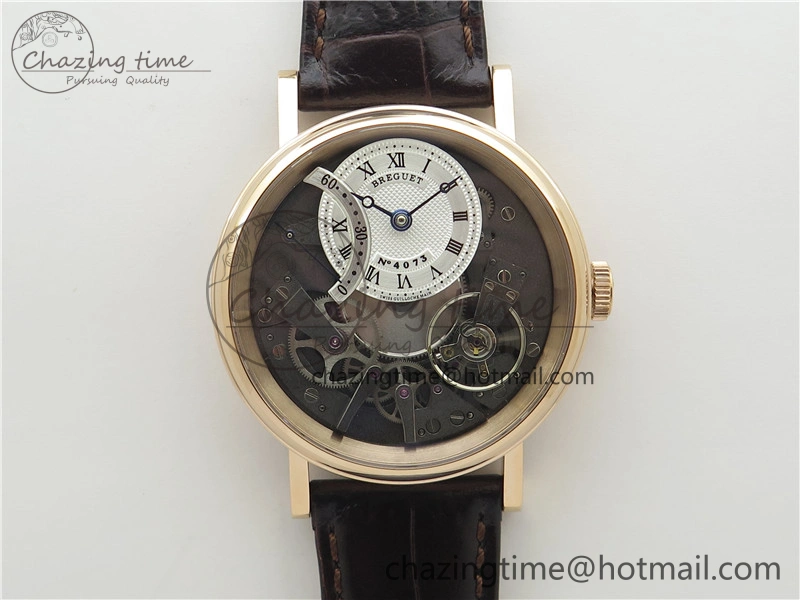 Tradition 7097BR G1 9WU RG Real PR SF 1:1 Best Edition Silver Skeleton Dial on Black Leather Strap A505