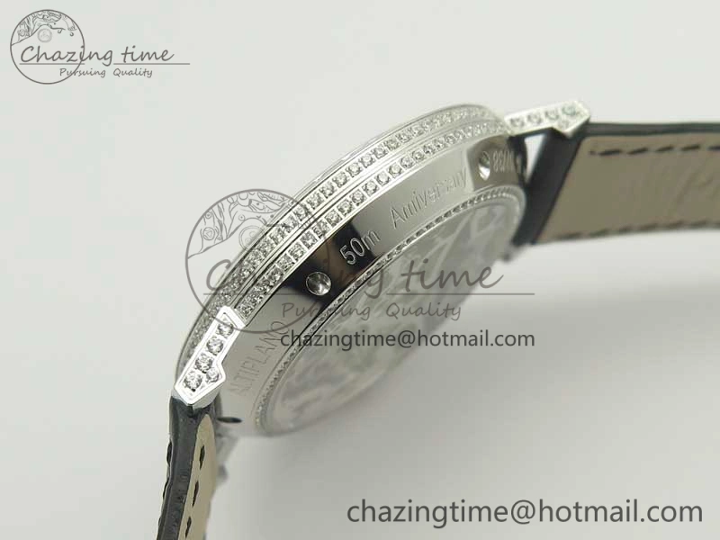 Tradition SS BBR Best Edition Diamond Paved Skeleton Dial on Black Leather Strap A23J