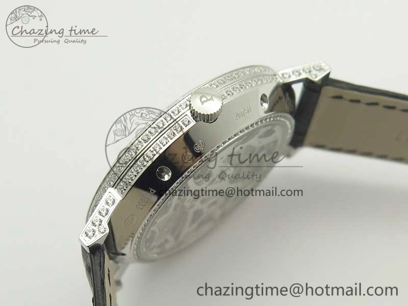 Tradition SS BBR Best Edition Diamond Paved Skeleton Dial on Black Leather Strap A23J