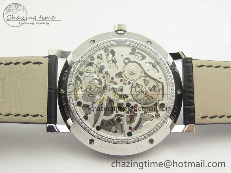 Tradition SS BBR Best Edition Diamond Paved Skeleton Dial on Black Leather Strap A23J