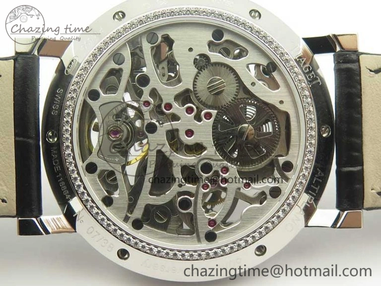 Tradition SS BBR Best Edition Diamond Paved Skeleton Dial on Black Leather Strap A23J