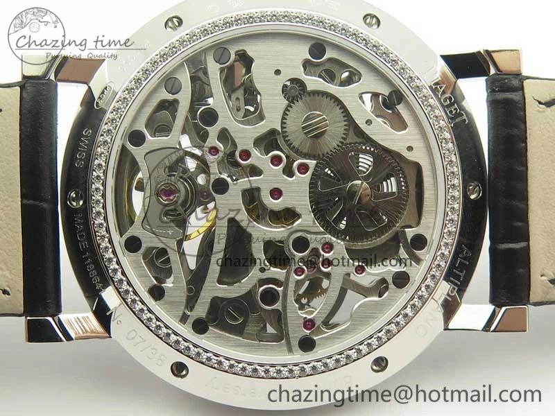 Tradition SS BBR Best Edition Diamond Paved Skeleton Dial on Black Leather Strap A23J