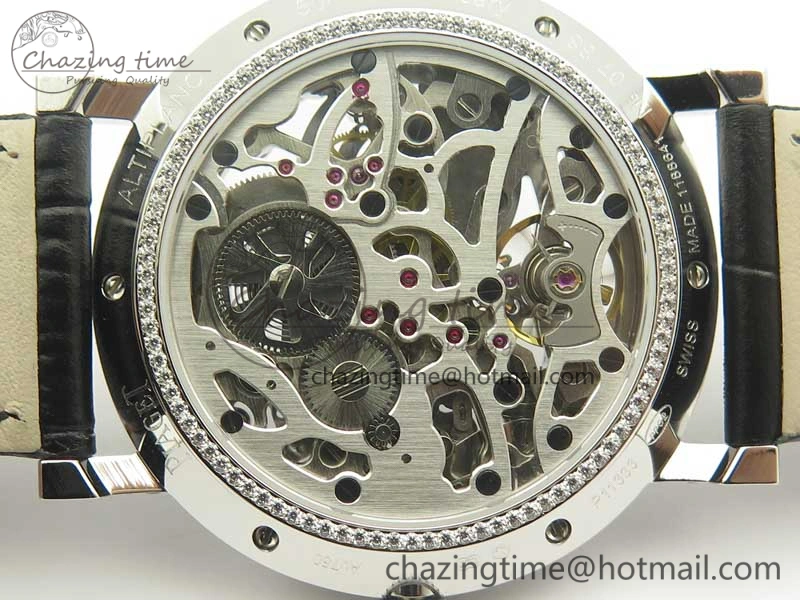 Tradition SS BBR Best Edition Diamond Paved Skeleton Dial on Black Leather Strap A23J