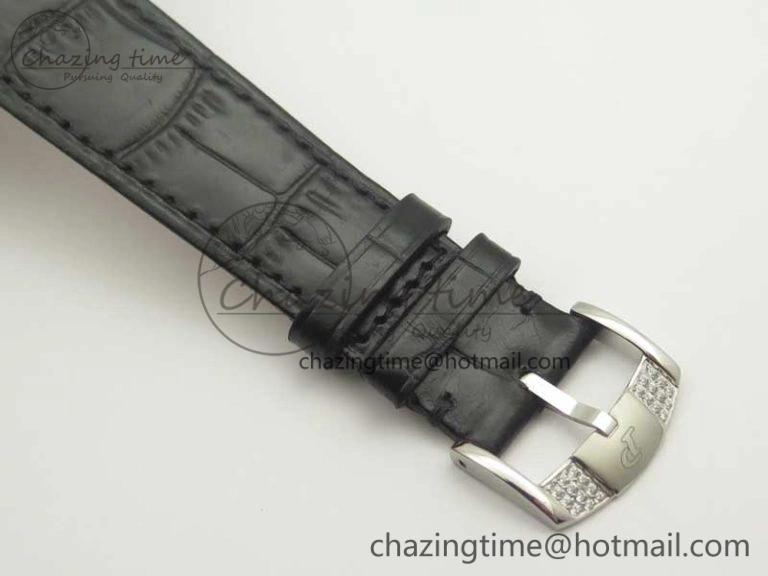 Tradition SS BBR Best Edition Diamond Paved Skeleton Dial on Black Leather Strap A23J