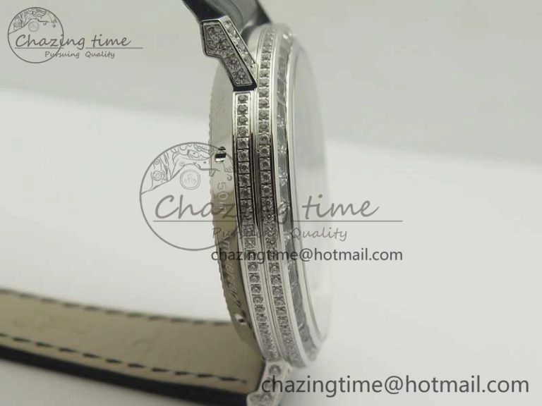 Tradition SS BBR Best Edition Diamond Paved Skeleton Dial on Black Leather Strap A23J