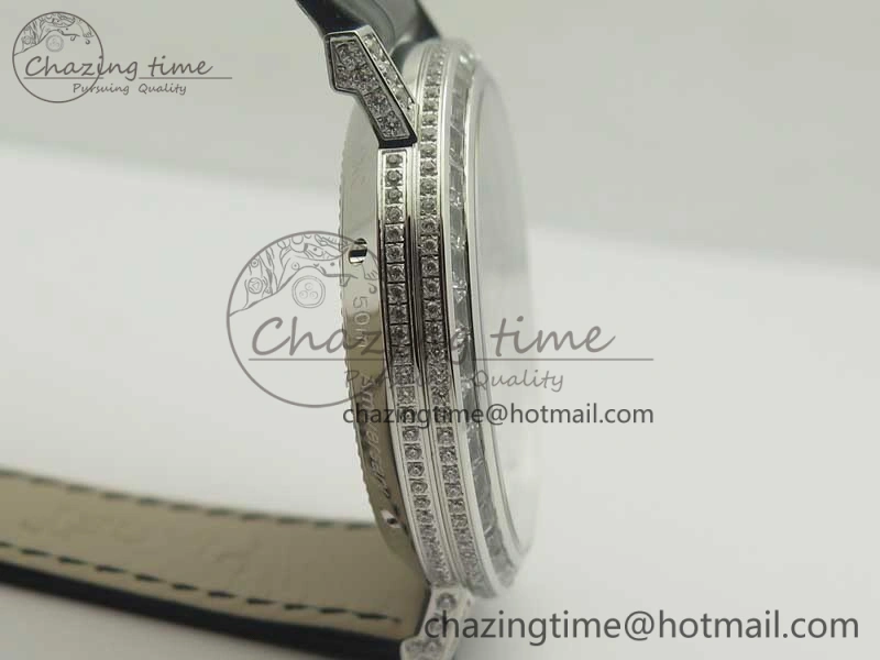 Tradition SS BBR Best Edition Diamond Paved Skeleton Dial on Black Leather Strap A23J