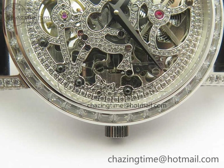 Tradition SS BBR Best Edition Diamond Paved Skeleton Dial on Black Leather Strap A23J