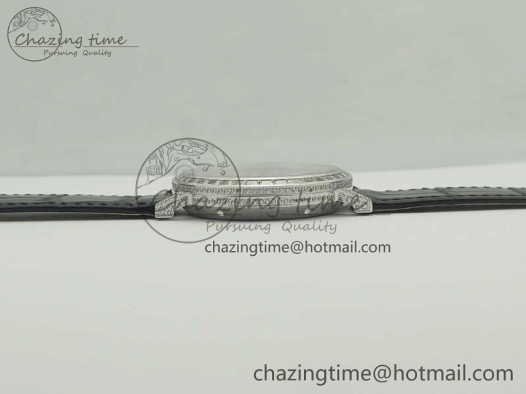 Tradition SS BBR Best Edition Diamond Paved Skeleton Dial on Black Leather Strap A23J