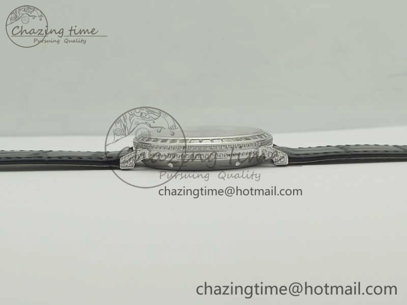 Tradition SS BBR Best Edition Diamond Paved Skeleton Dial on Black Leather Strap A23J