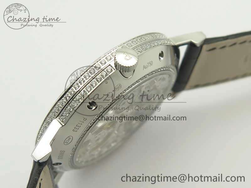 Tradition Tourbillon SS BBR Best Edition Full Diamond Paved Skeleton Dial on Black Leather Strap