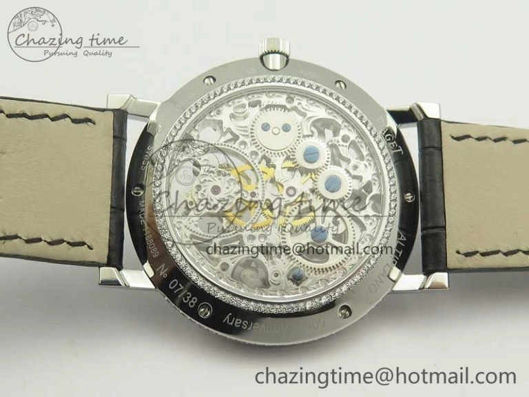 Tradition Tourbillon SS BBR Best Edition Full Diamond Paved Skeleton Dial on Black Leather Strap