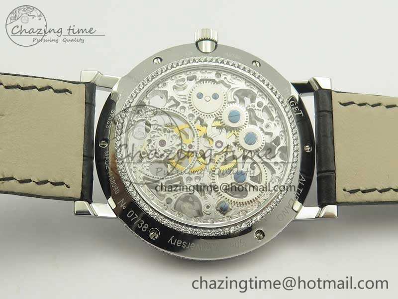 Tradition Tourbillon SS BBR Best Edition Full Diamond Paved Skeleton Dial on Black Leather Strap