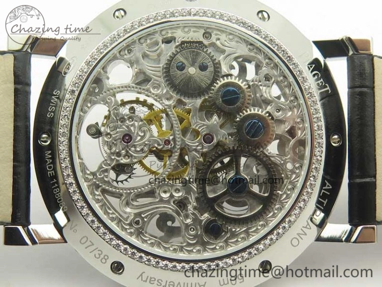 Tradition Tourbillon SS BBR Best Edition Full Diamond Paved Skeleton Dial on Black Leather Strap
