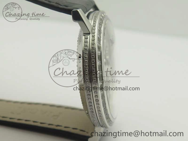 Tradition Tourbillon SS BBR Best Edition Full Diamond Paved Skeleton Dial on Black Leather Strap
