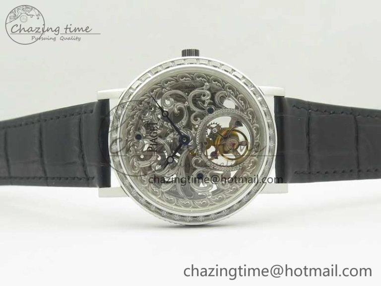 Tradition Tourbillon SS BBR Best Edition Full Diamond Paved Skeleton Dial on Black Leather Strap
