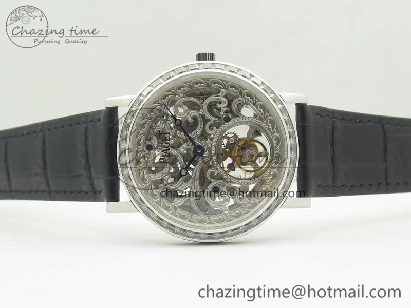 Tradition Tourbillon SS BBR Best Edition Full Diamond Paved Skeleton Dial on Black Leather Strap