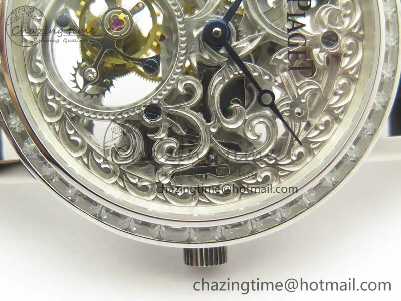 Tradition Tourbillon SS BBR Best Edition Full Diamond Paved Skeleton Dial on Black Leather Strap