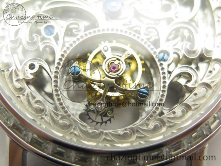 Tradition Tourbillon SS BBR Best Edition Full Diamond Paved Skeleton Dial on Black Leather Strap