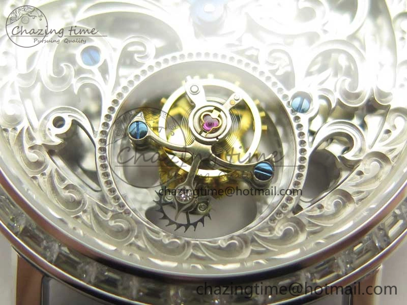 Tradition Tourbillon SS BBR Best Edition Full Diamond Paved Skeleton Dial on Black Leather Strap