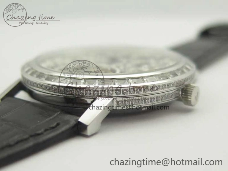Tradition Tourbillon SS BBR Best Edition Full Diamond Paved Skeleton Dial on Black Leather Strap