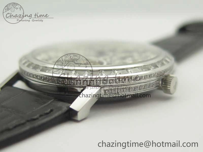 Tradition Tourbillon SS BBR Best Edition Full Diamond Paved Skeleton Dial on Black Leather Strap