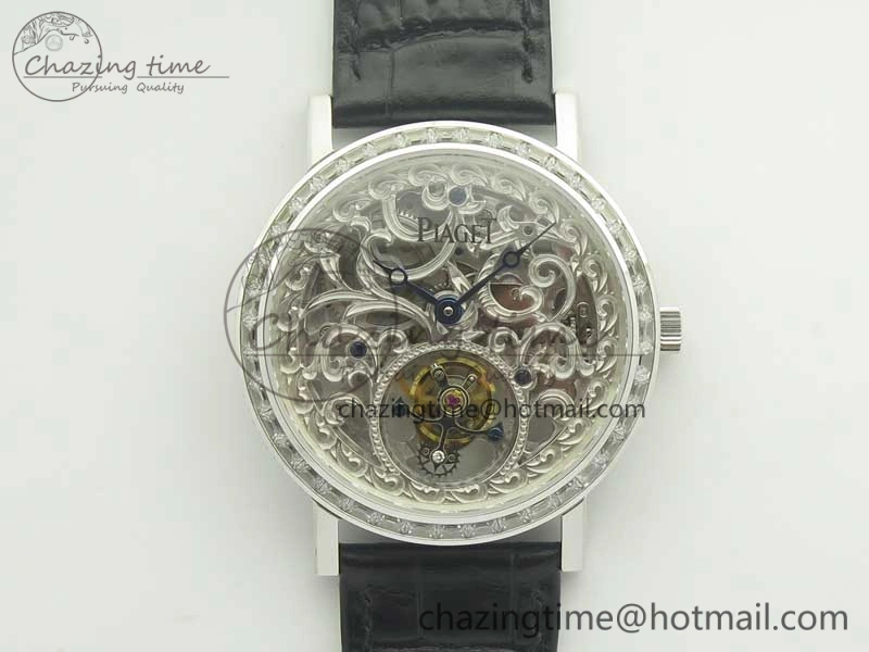 Tradition Tourbillon SS BBR Best Edition Full Diamond Paved Skeleton Dial on Black Leather Strap